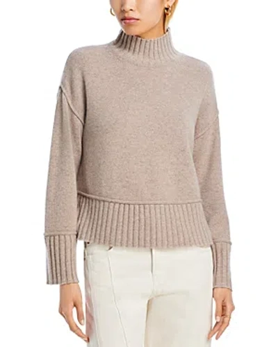 Aqua Cashmere Boxy Mock Neck Cashmere Sweater - Exclusive In Wheat