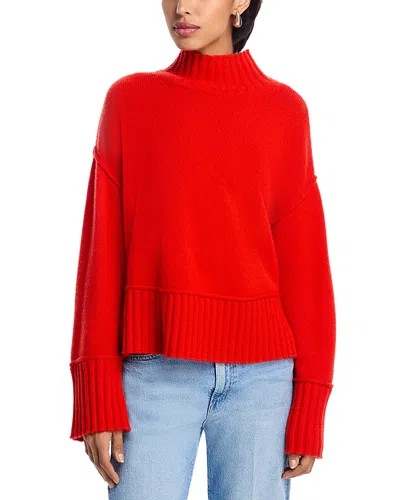 Aqua Cashmere Boxy Mock Neck Cashmere Sweater - Exclusive In Red