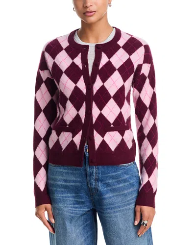 Aqua Cashmere Brushed Argyle Cardigan - Exclusive In Multi
