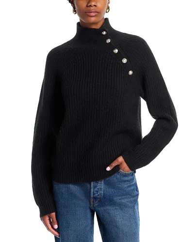 Aqua Cashmere Button Raglan Sleeve Sweater - Exclusive In Black