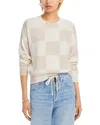 Aqua Cashmere Check Pattern Brushed Cashmere Sweater - Exclusive In Oatmeal Ivory