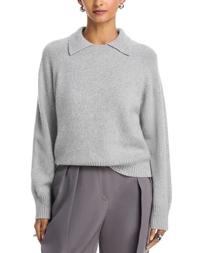 Aqua Cashmere Collared Crewneck Sweater - Exclusive In Gray