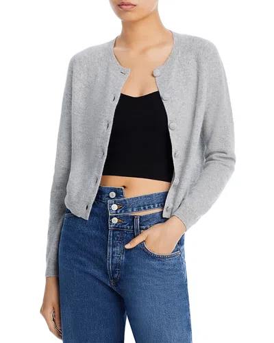 Aqua Cashmere Crewneck Cardigan - Exclusive In Light Grey