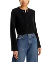 Aqua Cashmere Cropped Wide Sleeve Crewneck Cardigan - Exclusive In Black