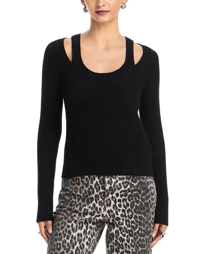 Aqua Cashmere Double Layer Scoop Neck Top - Exclusive In Black