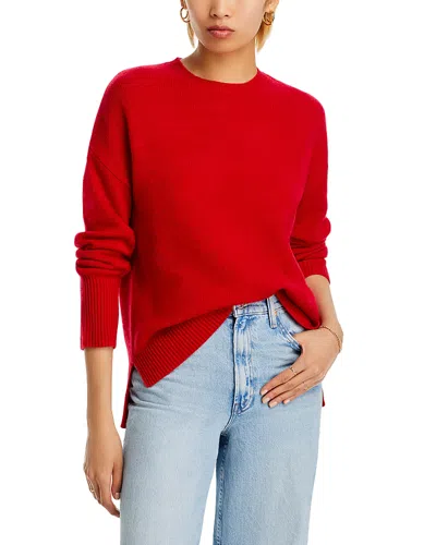 Aqua Cashmere Drop Shoulder High Low Crewneck Sweater - Exclusive In Big Apple Red