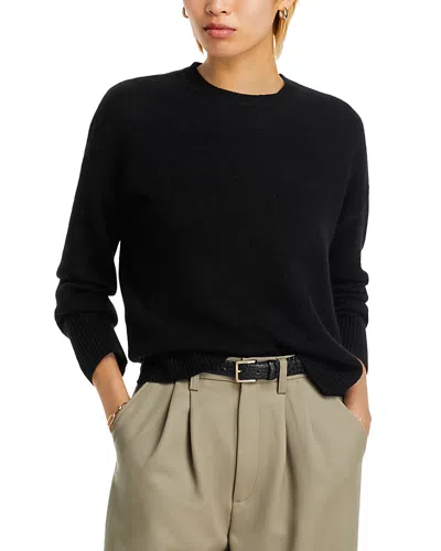 Aqua Cashmere Drop Shoulder High Low Crewneck Sweater - Exclusive In Black