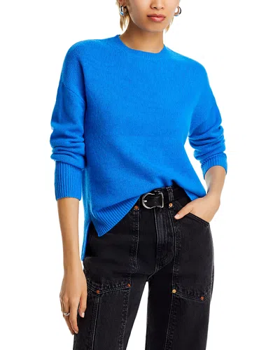 Aqua Cashmere Drop Shoulder High Low Crewneck Sweater - Exclusive In Bright Blue