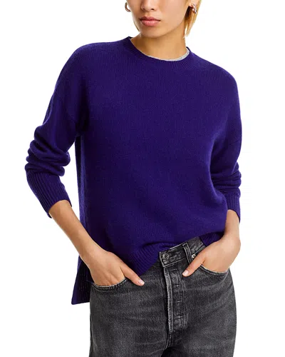 Aqua Cashmere Drop Shoulder High Low Crewneck Sweater - Exclusive In Deep Purple