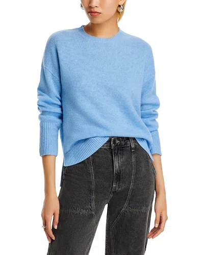 Aqua Cashmere Drop Shoulder High Low Crewneck Sweater - Exclusive In Heather Blue