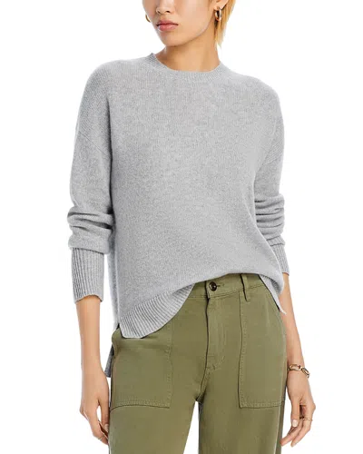 Aqua Cashmere Drop Shoulder High Low Crewneck Sweater - Exclusive In Light Grey