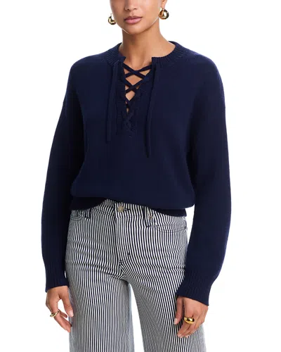 Aqua Cashmere Drop Shoulder Lace Up Sweater - Exclusive In Blue