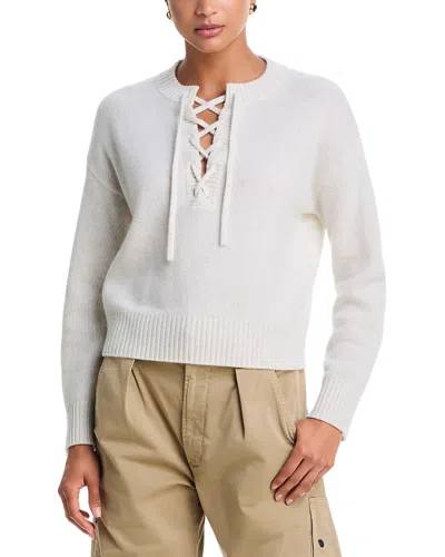 Aqua Cashmere Drop Shoulder Lace Up Sweater - Exclusive In White