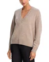 Aqua Cashmere Drop Shoulder V Neck Sweater - Exclusive In Brown