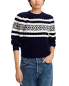 AQUA CASHMERE FAIR ISLE CABLE CREWNECK SWEATER - EXCLUSIVE