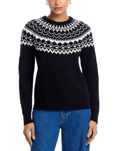 Aqua Cashmere Fair Isle Crewneck Cashmere Sweater - Exclusive In Black