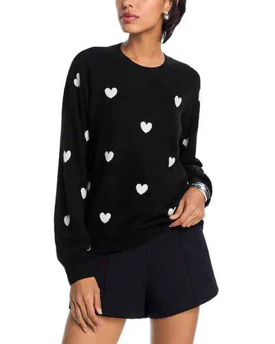 Aqua Cashmere Heart Crewneck Sweater - Exclusive In Black