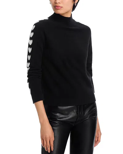 Aqua Cashmere Heart Sleeve Mock Neck Sweater - Exclusive In Black Ivory