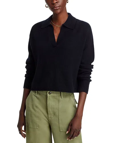 Aqua Cashmere Long Sleeve Polo Sweater - Exclusive In Black
