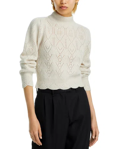 Aqua Cashmere Pointelle Mock Neck Sweater - Exclusive In Oatmeal