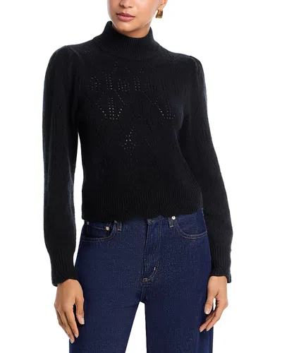 Aqua Cashmere Pointelle Mock Neck Sweater - Exclusive In Black