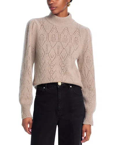 Aqua Cashmere Pointelle Mock Neck Sweater - Exclusive In Brown