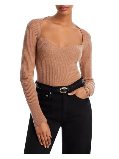 Aqua Cashmere Ribbed Sweetheart Neck Cashmere Sweater Size Large In Brown