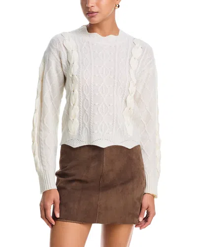 Aqua Cashmere Ribbon Crewneck Sweater - Exclusive In White