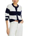 AQUA CASHMERE RUGBY STRIPE SHAKER STITCH CARDIGAN - EXCLUSIVE