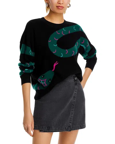 Aqua Cashmere Snake Intarsia Crewneck Sweater - Exclusive In Black