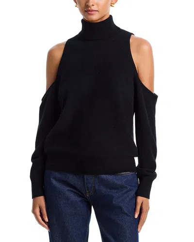 Aqua Cashmere Turtleneck Cold Shoulder Sweater - Exclusive In Black