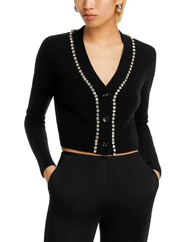 Aqua Cashmere V Neck Cardigan With Rhinestone Trim - Exclusive In Black