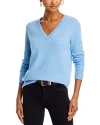 Aqua Cashmere V-neck Cashmere Sweater - Exclusive In Heather Blue