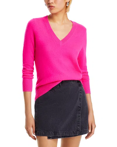Aqua Cashmere V-neck Cashmere Sweater - Exclusive In Neon Pink