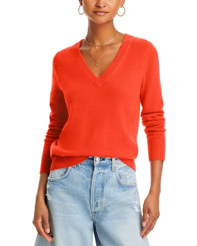 Aqua Cashmere V-neck Cashmere Sweater - Exclusive In Orangesicle