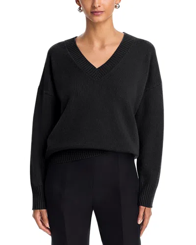 Aqua Cashmere V Neck Drop Shoulder Sweater - Exclusive In Black