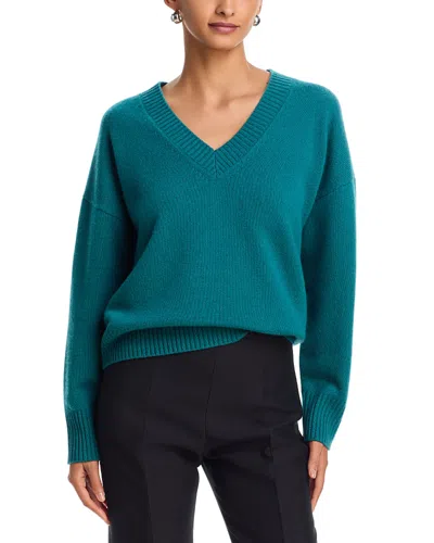Aqua Cashmere V Neck Drop Shoulder Sweater - Exclusive In Green