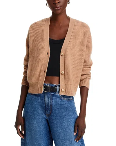Aqua Cashmere V-neck Novelty Stitch Cardigan - Exclusive In Camel