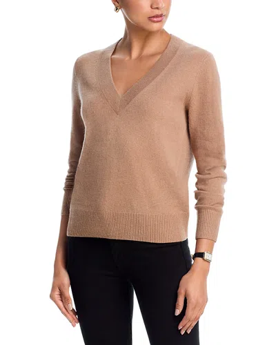 Aqua Cashmere V Neck Sweater - Exclusive In Brown