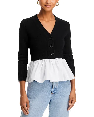 Aqua Cashmere V Neck Twofer - Exclusive In Black/white