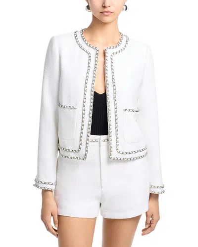 Aqua Chain Trim Tweed Jacket - Exclusive In White