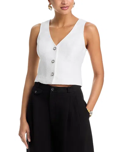 Aqua Chain Trim Tweed Vest - Exclusive In White
