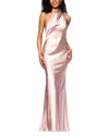 Aqua Charmeuse Halter Neck Long Dress - Exclusive In Blush