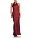 Aqua Charmeuse Halter Neck Long Dress - Exclusive In Burgundy