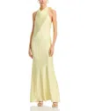 Aqua Charmeuse Halter Neck Long Dress - Exclusive In Butter