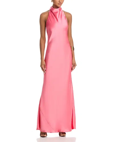 Aqua Charmeuse Halter Neck Long Dress - Exclusive In Orange