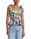 Aqua Cherry Smocked Tie Tank Top - Exclusive In Cherry Multi
