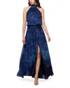 Aqua Womens Chiffon Printed Evening Dress In Blue