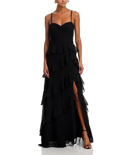 Aqua Chiffon Tiered Ruffled Dress - Exclusive In Black