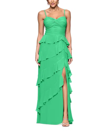 Aqua Chiffon Tiered Ruffled Dress - Exclusive In Emerald